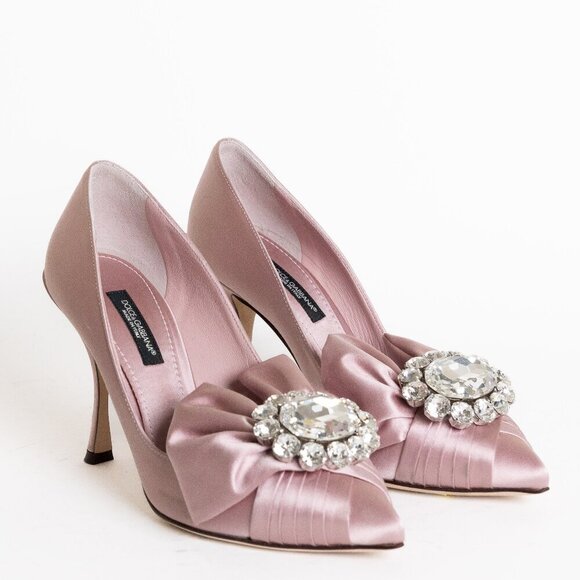 Dolce & Gabbana Crystal Embellished Satin Pumps High Heels Liliac Decollete - Picture 2 of 15